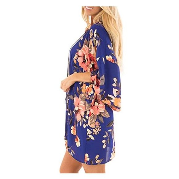Women's Sheer Chiffon Kimono Floral Print Cover Up - Picture 3 of 6